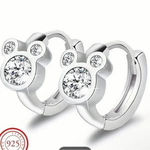 MOUSE STERLING SILVER PINK OR CLEAR CRYSTALS HUGGER HOOPS DISNEY INSPIRED